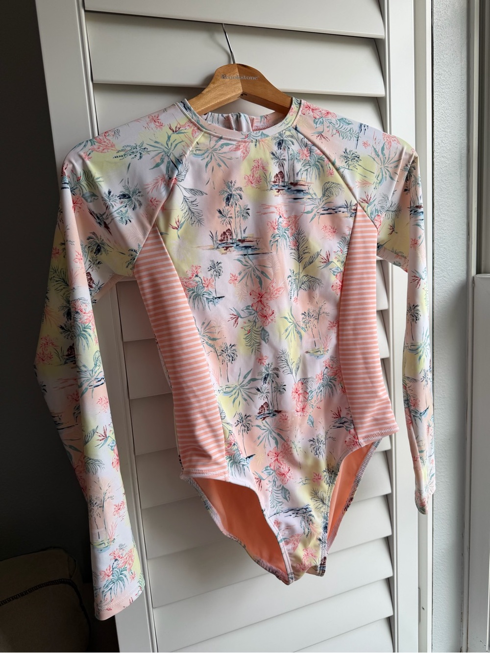Roxy Girls' Long-Sleeve Tropical Floral Rashguard - Pink, Yellow, Blue